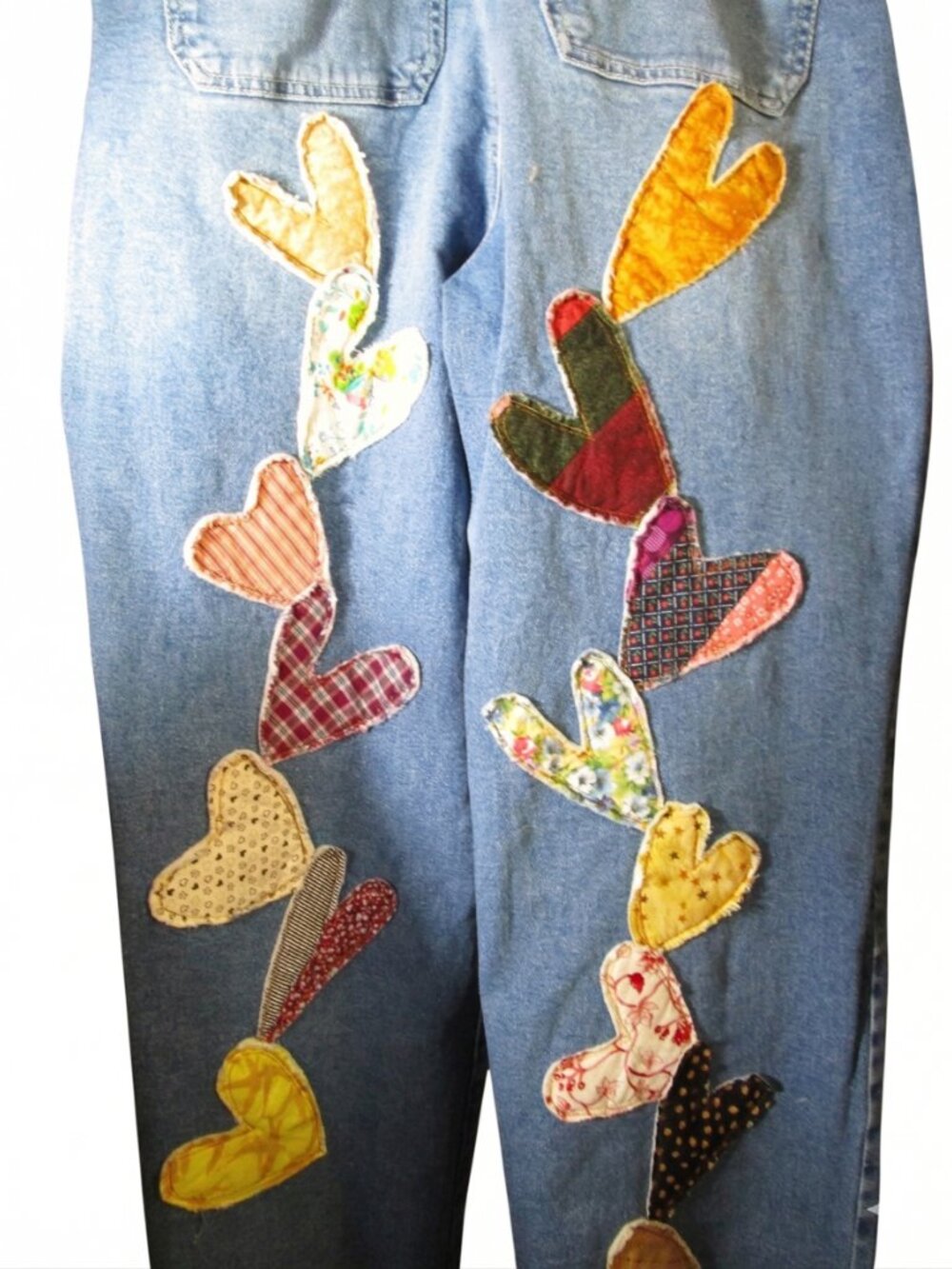 OOAK Patchwork Cat Overalls Dopamine Dressing Upcycled Denim Boho Medium - Picture 6 of 8